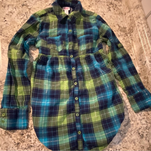 Justice Size 10 Girls Plaid Shirt Dress- Green And Navy Blue - Picture 1 of 5